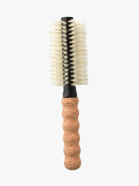 Dom Dom Small Round Bristle Brush with cork handle on light gray background